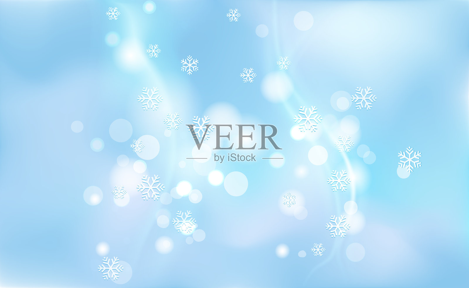 圣诞节和新年的混乱模糊，背景蓝色的光点和轻雪花的散景。用于设计和装饰的插图。照片摄影图片