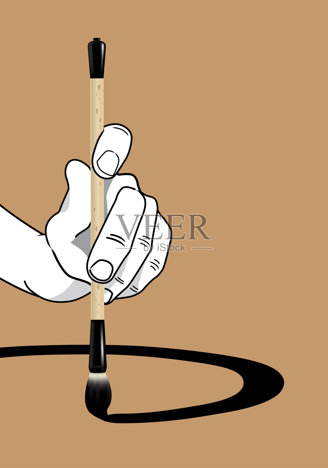 一只手握着中国书法笔。插画图片素材