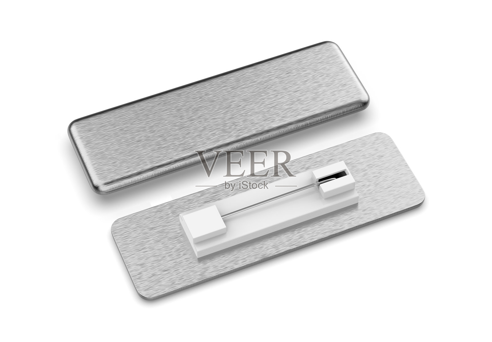 空白矩形徽章别针模板。照片摄影图片