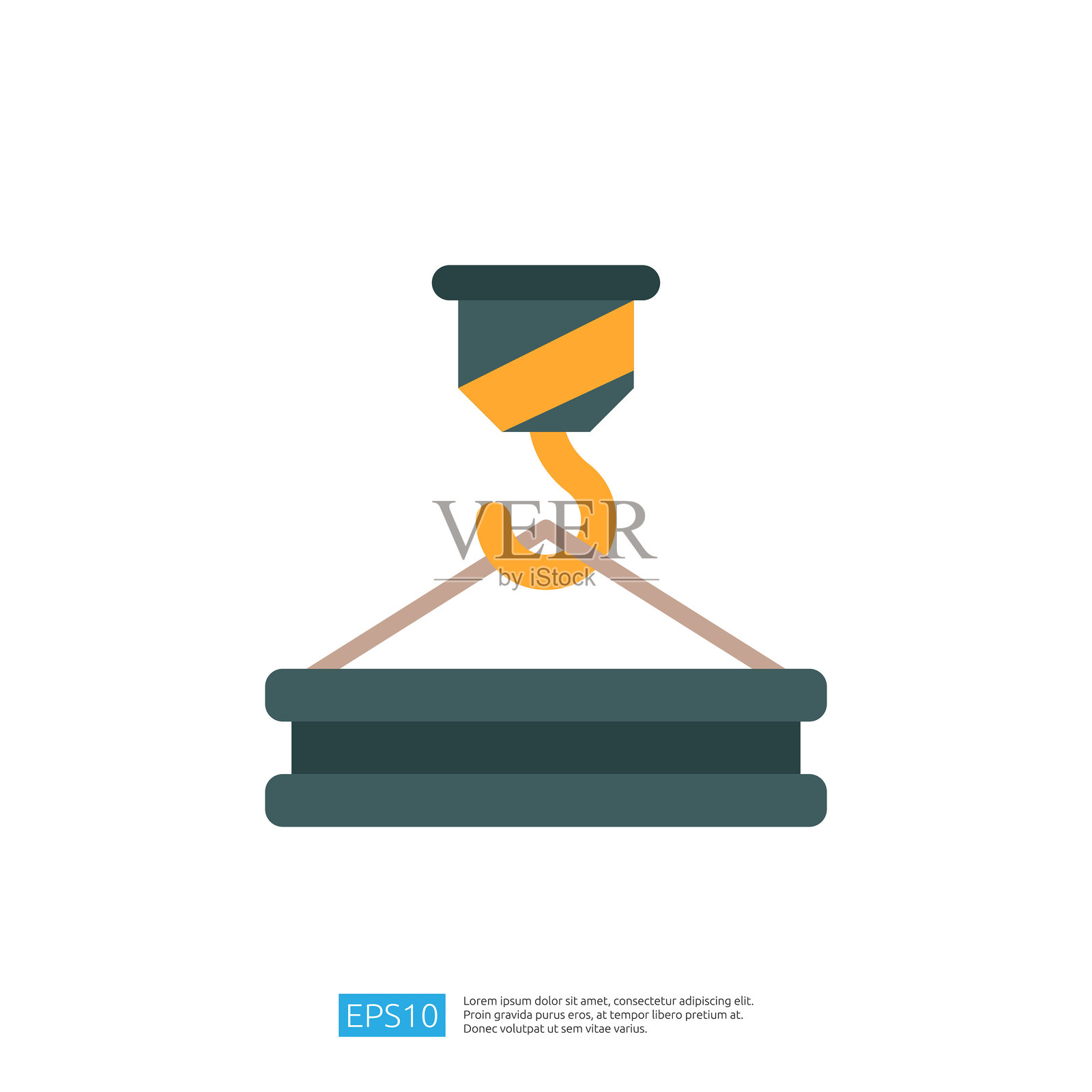 一个简单的插图，展示了一个起重钩正在吊起两个叠放的托盘，象征着工业起重和物流。插画图片素材