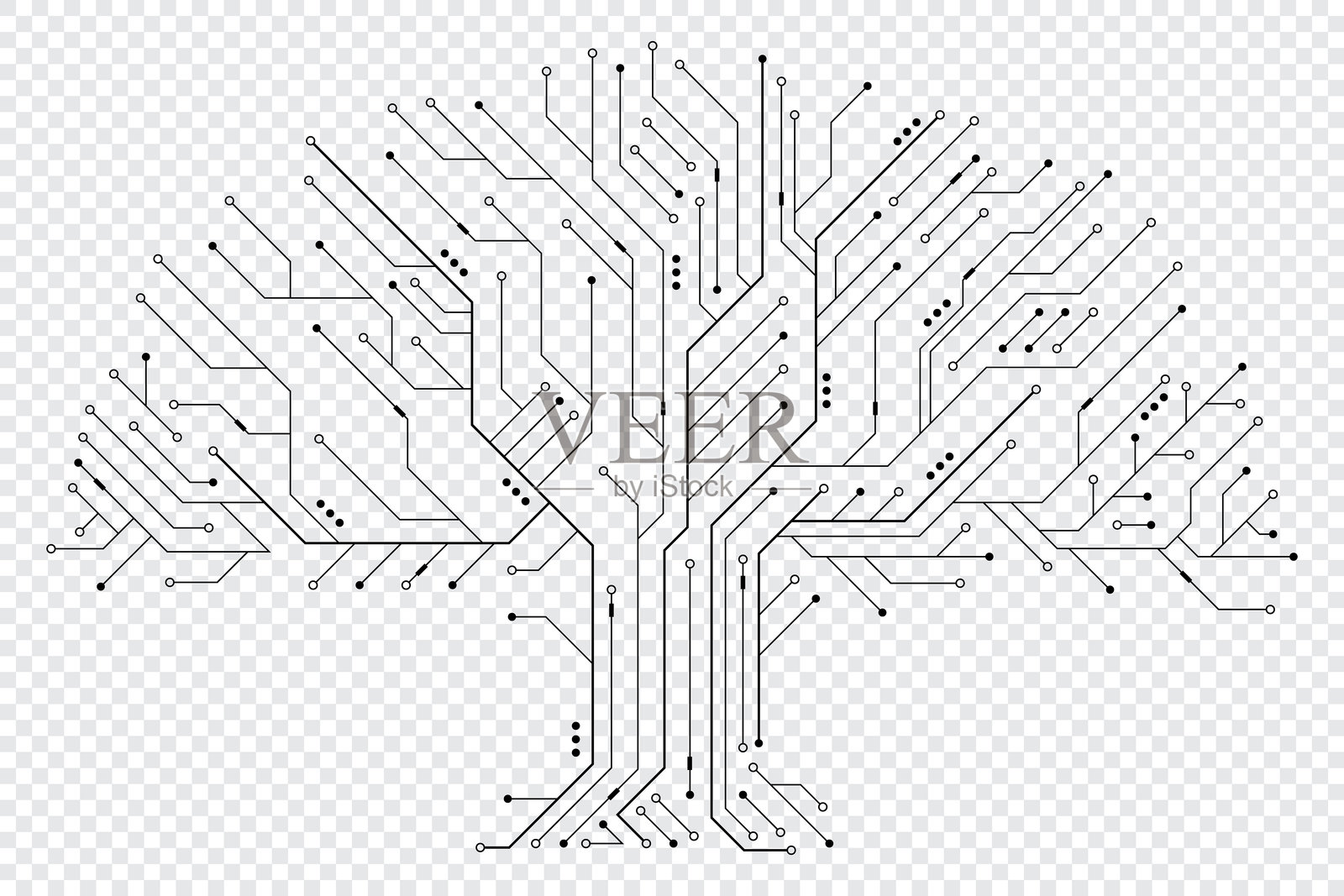 电路板树。树数据技术电路线。抽象未来主义电路板。未来科技设计元素。矢量插图插画图片素材