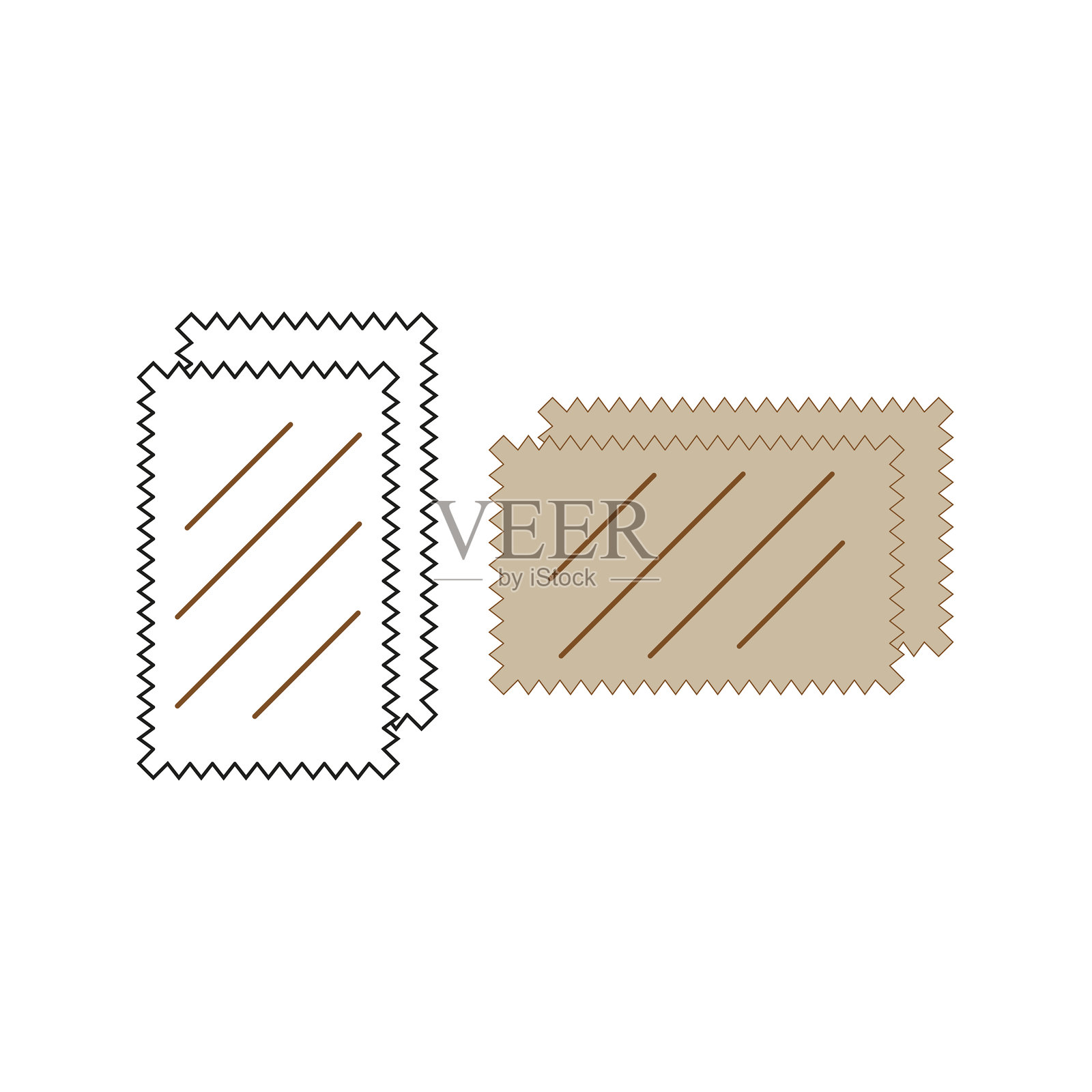 米色和白色的布料清洁布。矩形清洁工具。锯齿边缘。插画图片素材