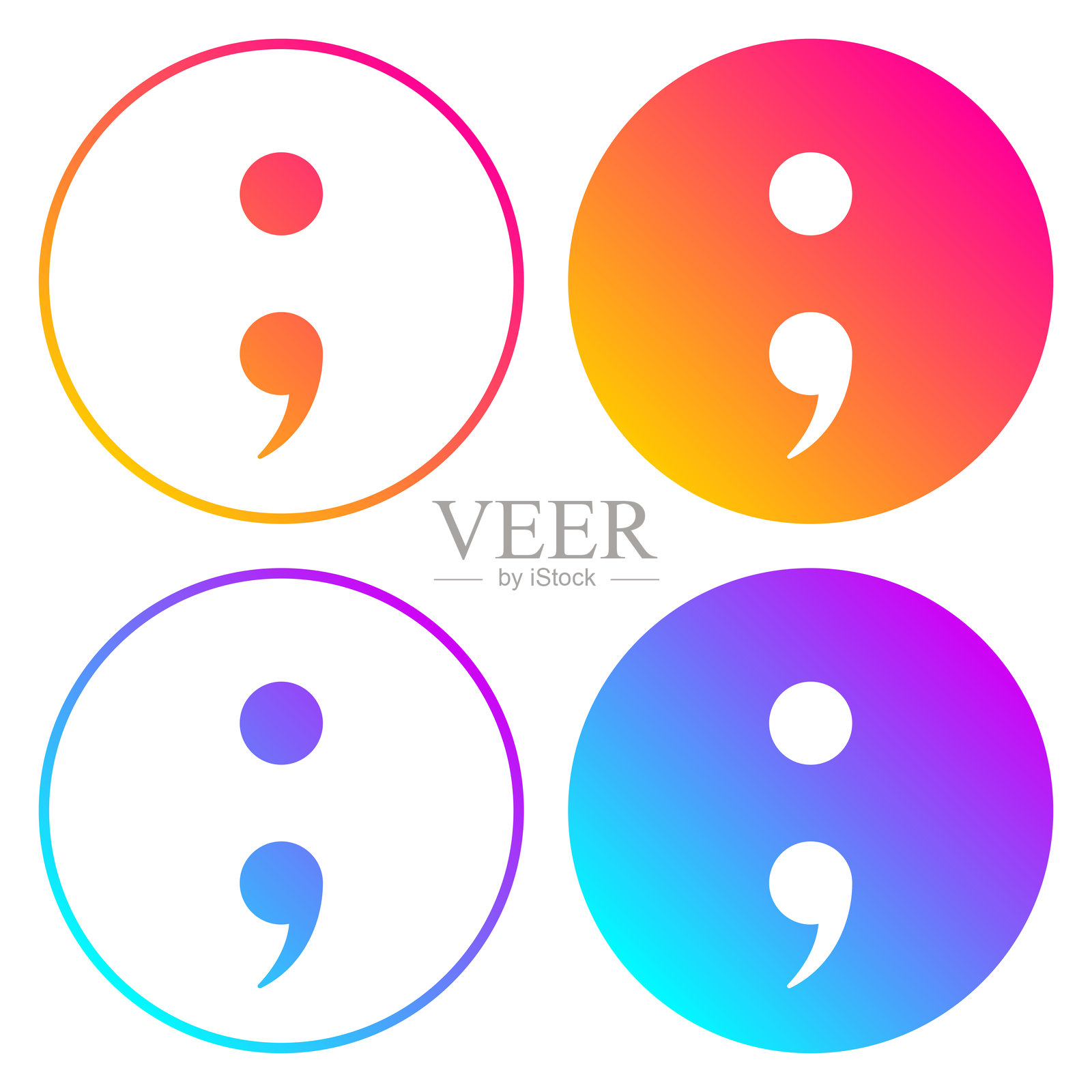 分号符号。带有颜色渐变的圆形图标插画图片素材