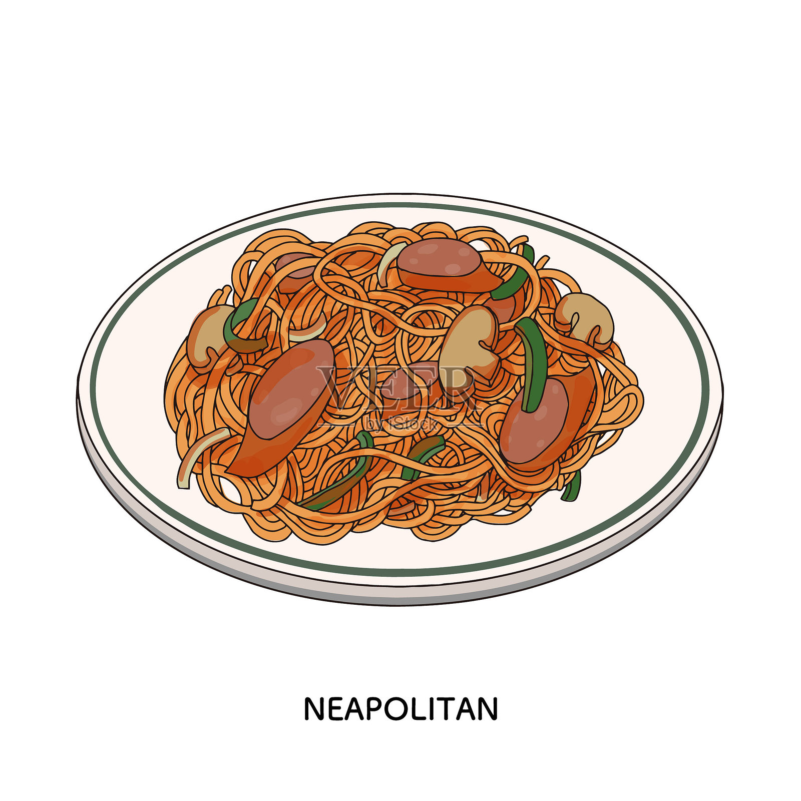 复古咖啡馆那不勒斯风格线条画手绘插图插画图片素材