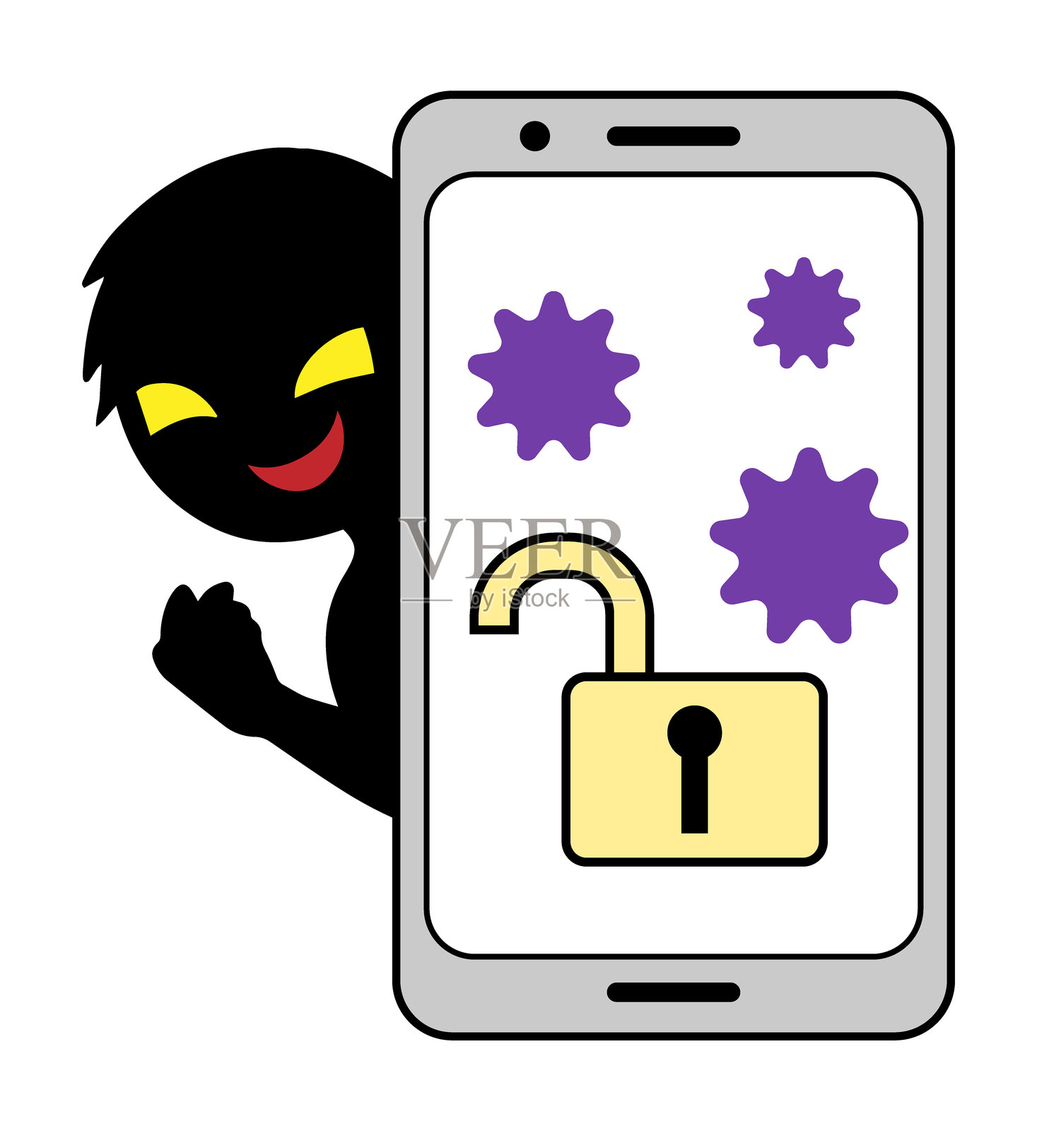 黑客与感染病毒的智能手机的图像插画图片素材