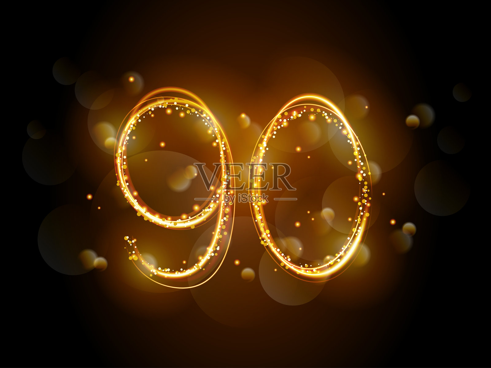 黑色背景上的光绘风格的数字90插画图片素材