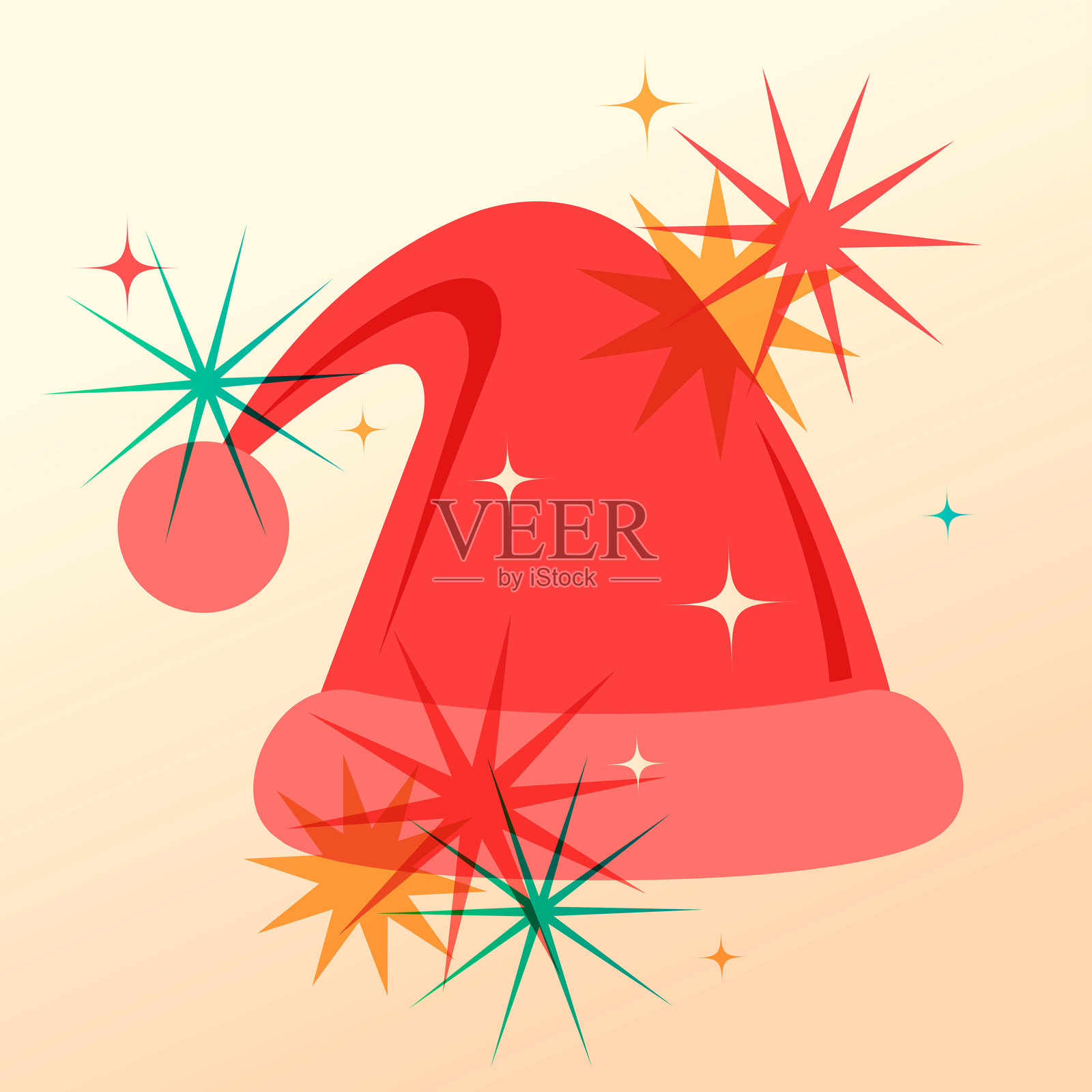 美丽的红色圣诞帽，上面有星星插画图片素材