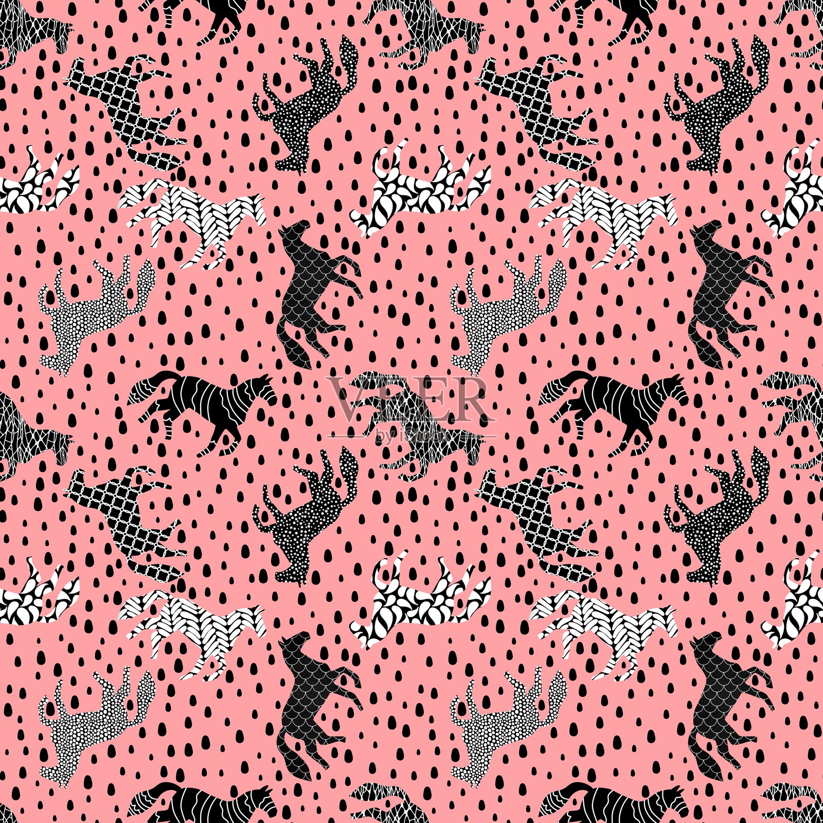 动物无缝马图案，适用于包装纸和2026年新年及派对配件插画图片素材