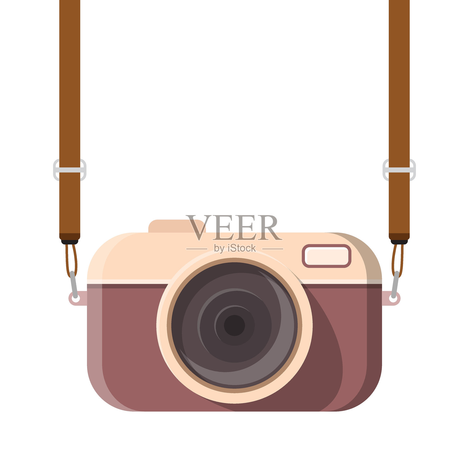 平面风格的相机图标。摄影设备矢量插图，背景为单色。专业摄影标志商业概念。插画图片素材