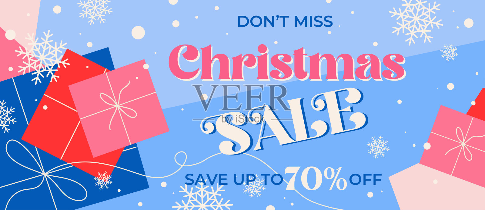圣诞促销70%横幅折扣模板，矢量图插画图片素材