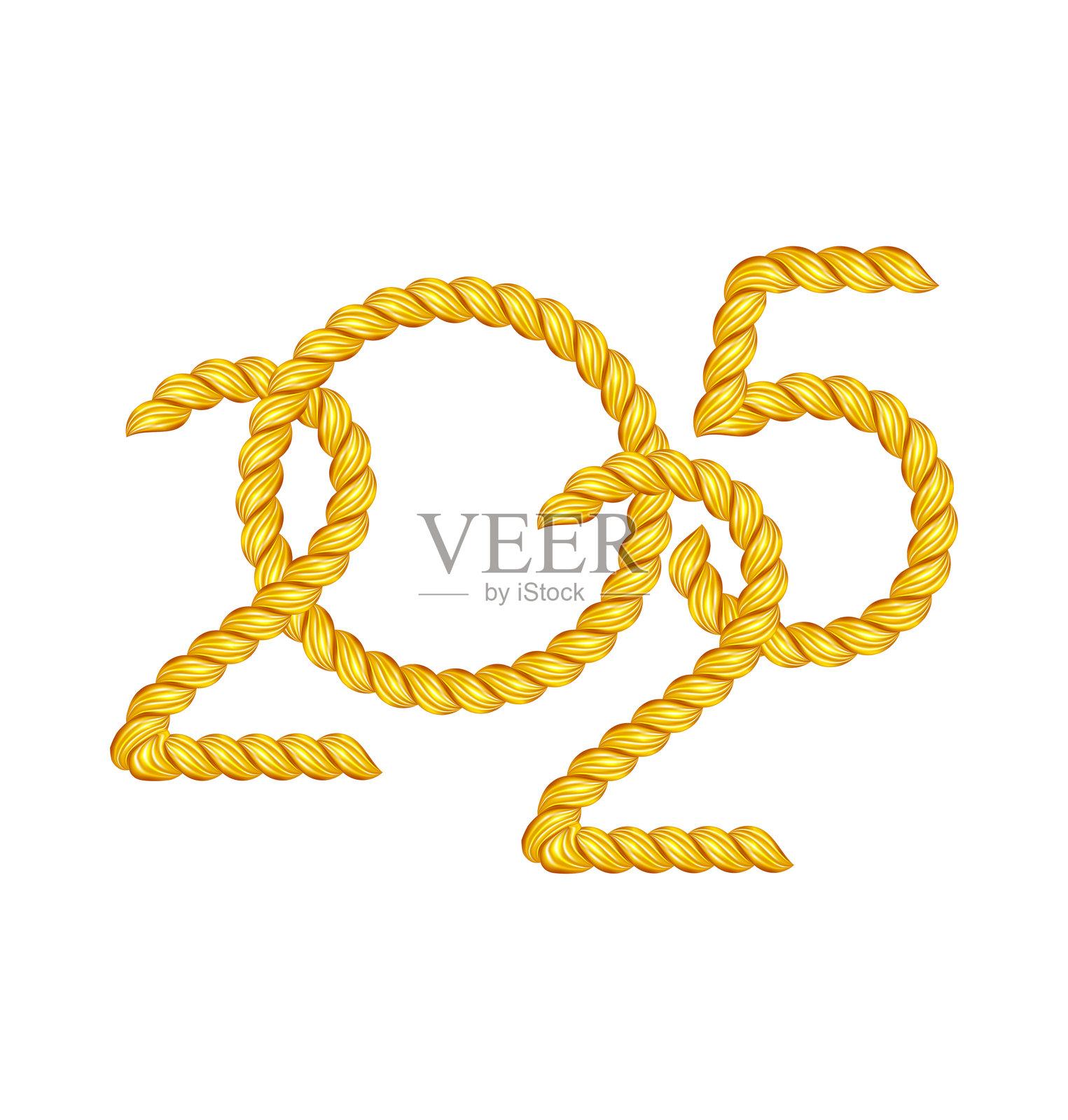 2025年金色扭绳数字。细绳逼真的文字插画图片素材