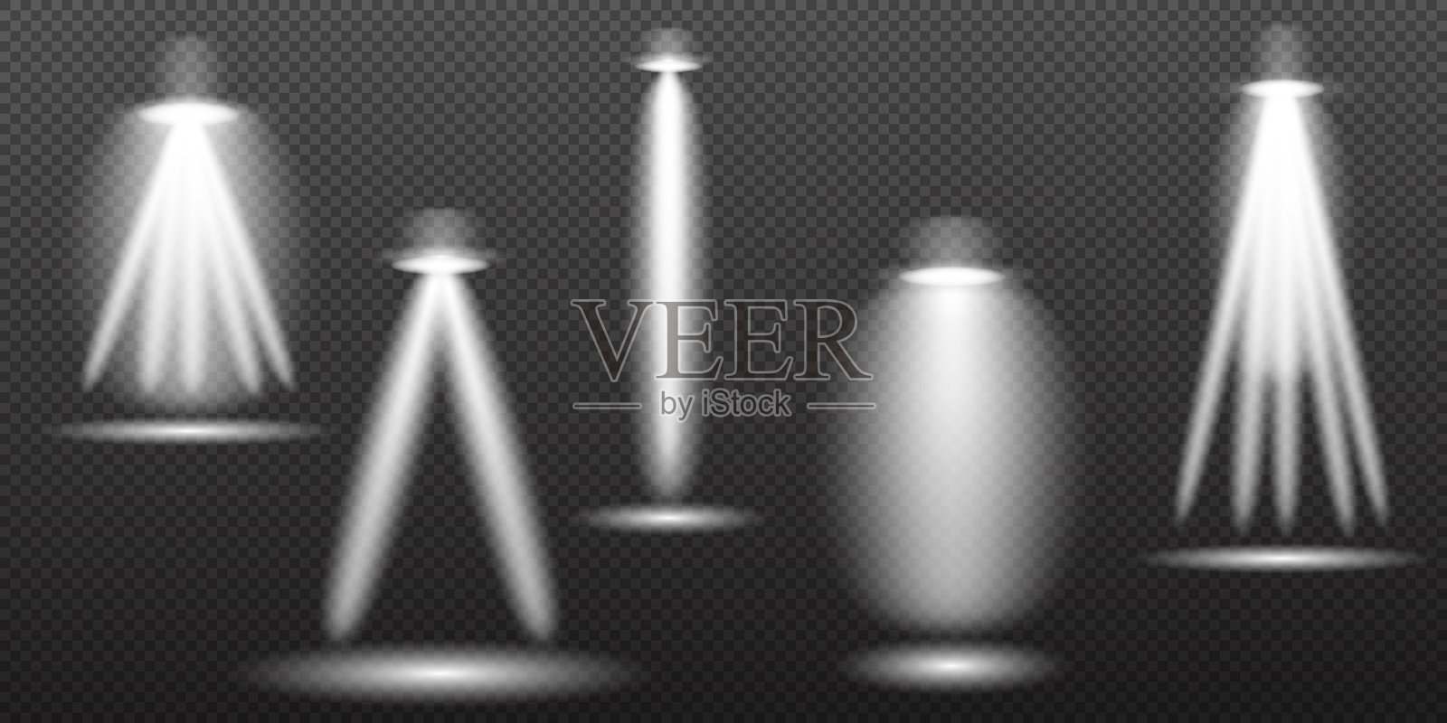 聚光灯白光效果，来自灯具或聚光灯的光线，照亮的舞台，聚光灯下的讲台，矢量元素集插画图片素材