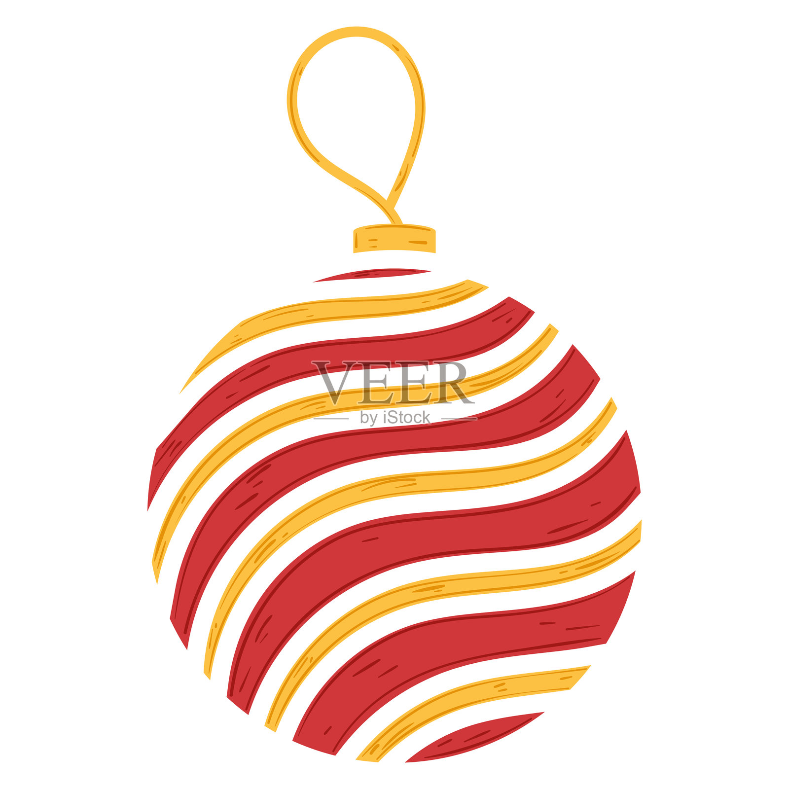 红色和金色条纹的圣诞装饰品，矢量图插画图片素材