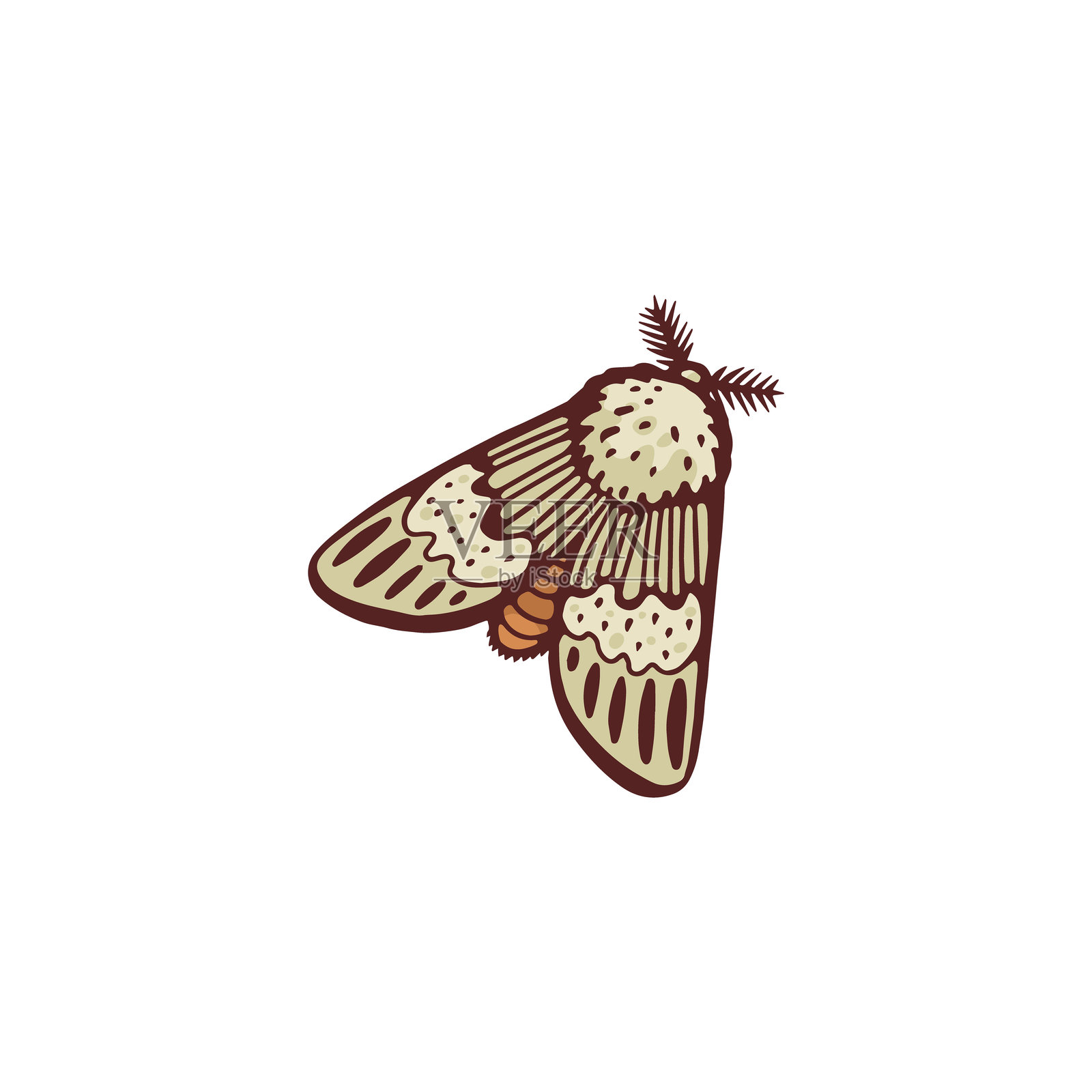 卡通蛾子扁平图标，棕色蝴蝶蛾复古哥特风格，神秘的神秘符号，害虫插图插画图片素材