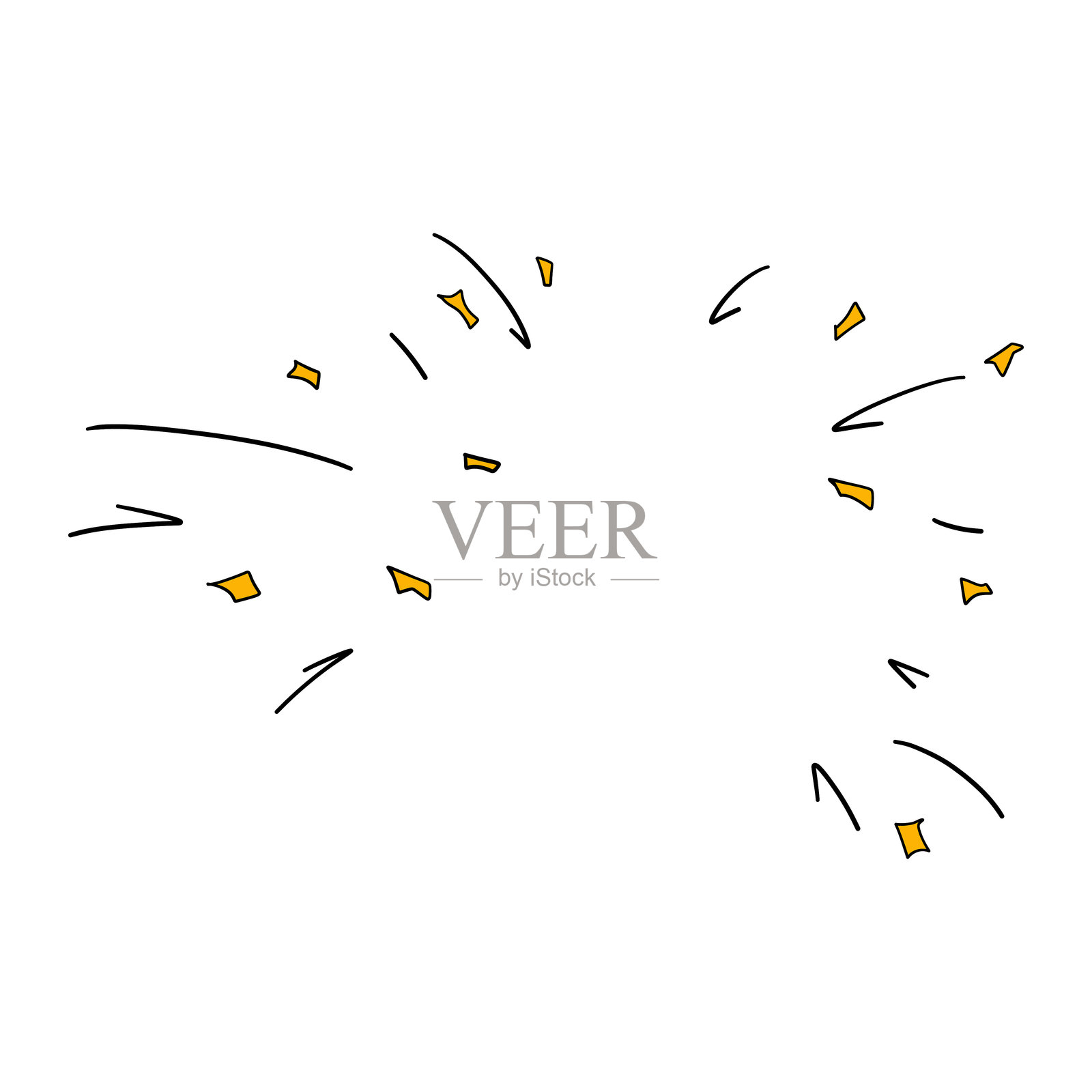 节日纸屑。手绘卡通节日烟花。派对、生日快乐、周年纪念、圣诞节、新年庆祝。简单扁平的矢量插图，背景为白色。插画图片素材