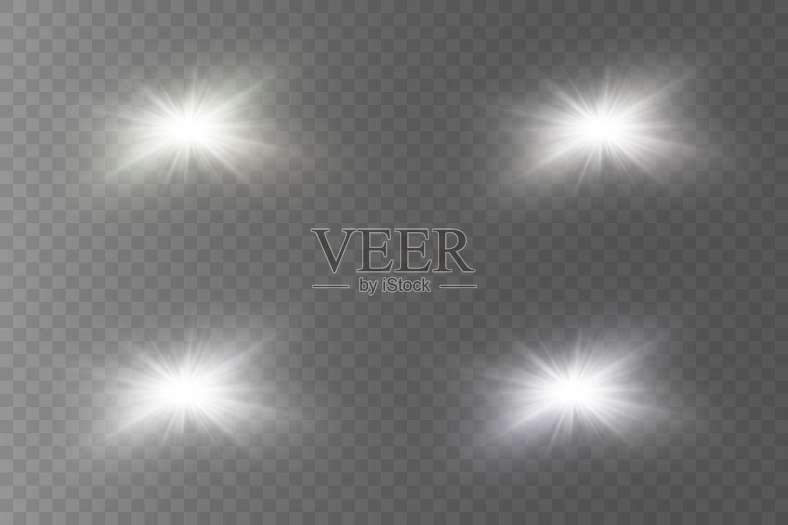 一组白色光线高光和光晕。星星和光的爆炸。插画图片素材