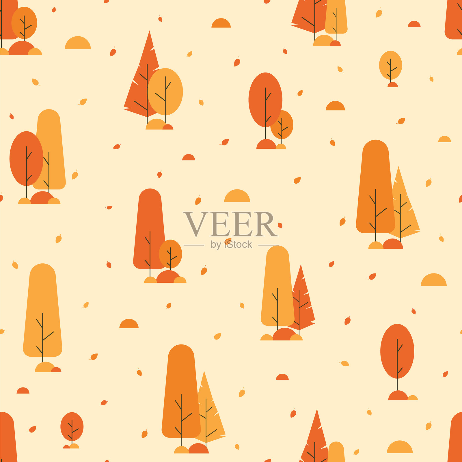 五彩缤纷的秋季森林无缝图案。森林中飘落的叶子无缝背景插画图片素材