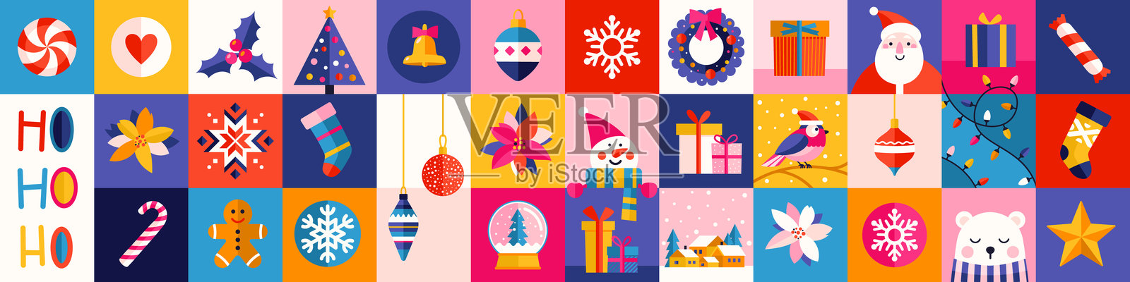 现代几何风格的矢量背景，祝您圣诞快乐和新年快乐。时尚的无缝图案。插画图片素材