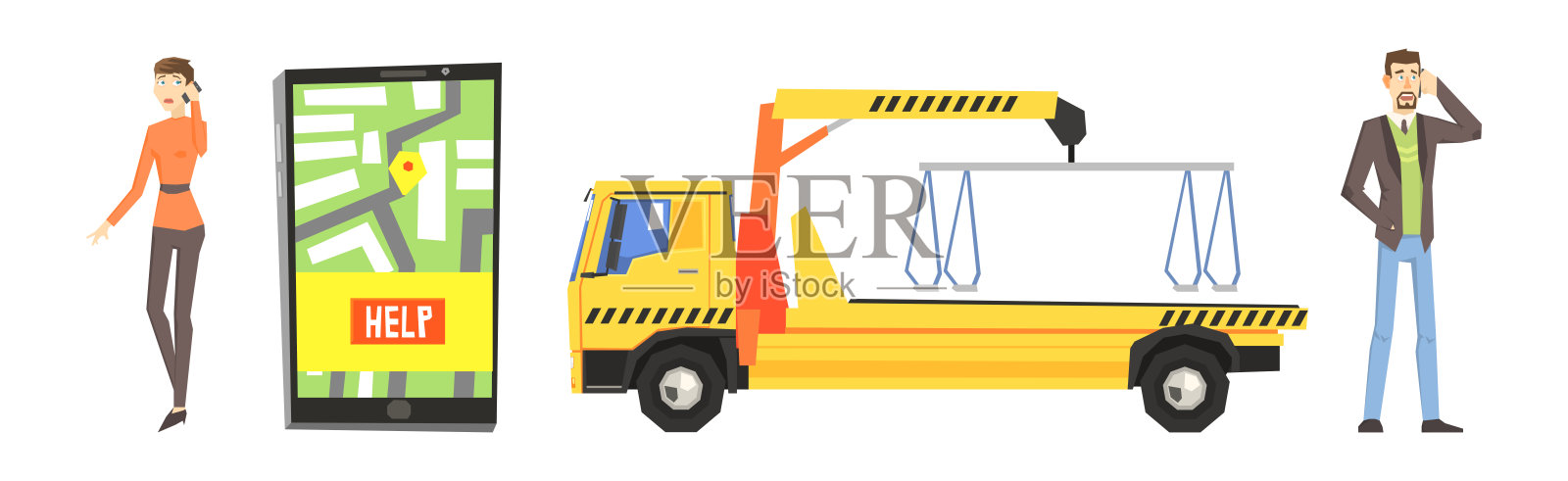 道路上的车祸与紧急服务矢量图集插画图片素材