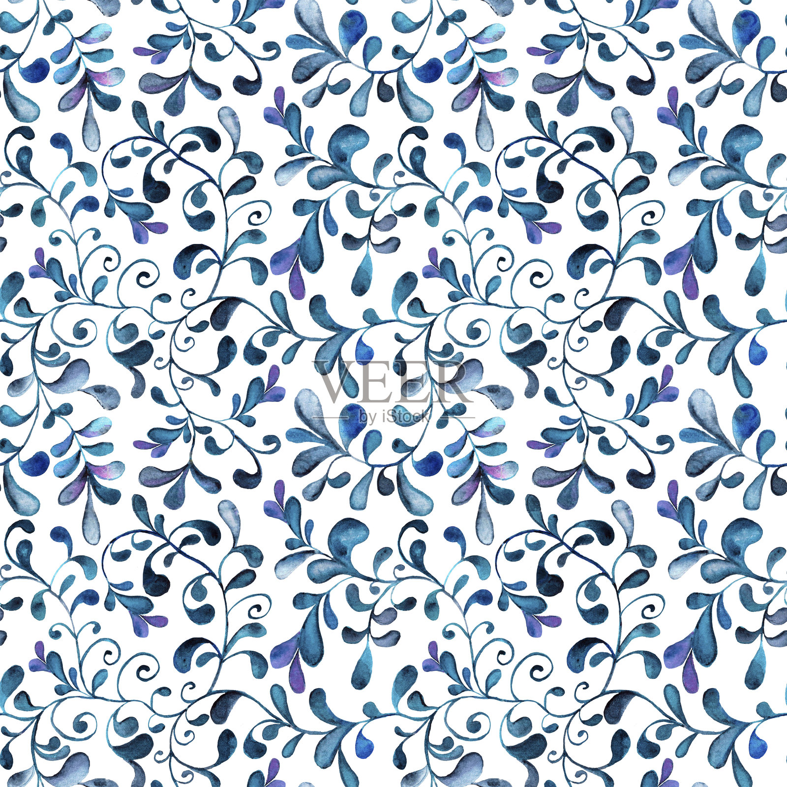 水彩无缝图案，包含草药和花卉。浪漫的花卉背景。面料设计。插画图片素材