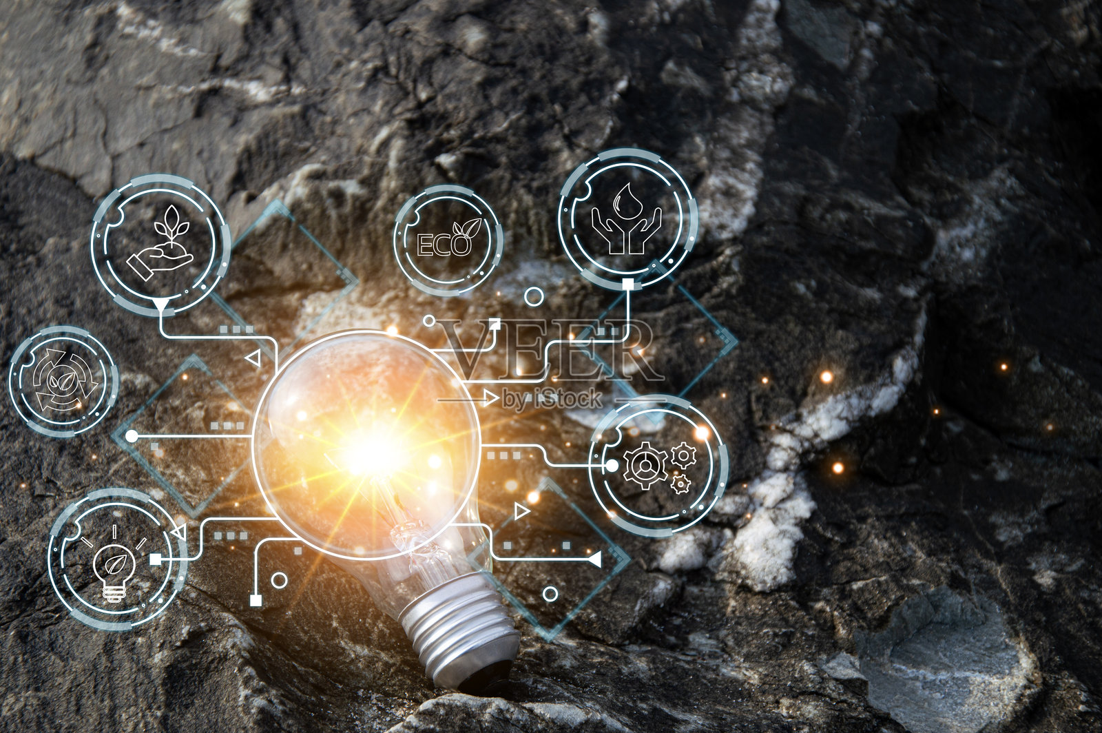 基于可再生能源的可持续发展和商业运营 CO2 排放减少概念 使用可再生能源的绿色产业可以限制全球变暖的变化。照片摄影图片