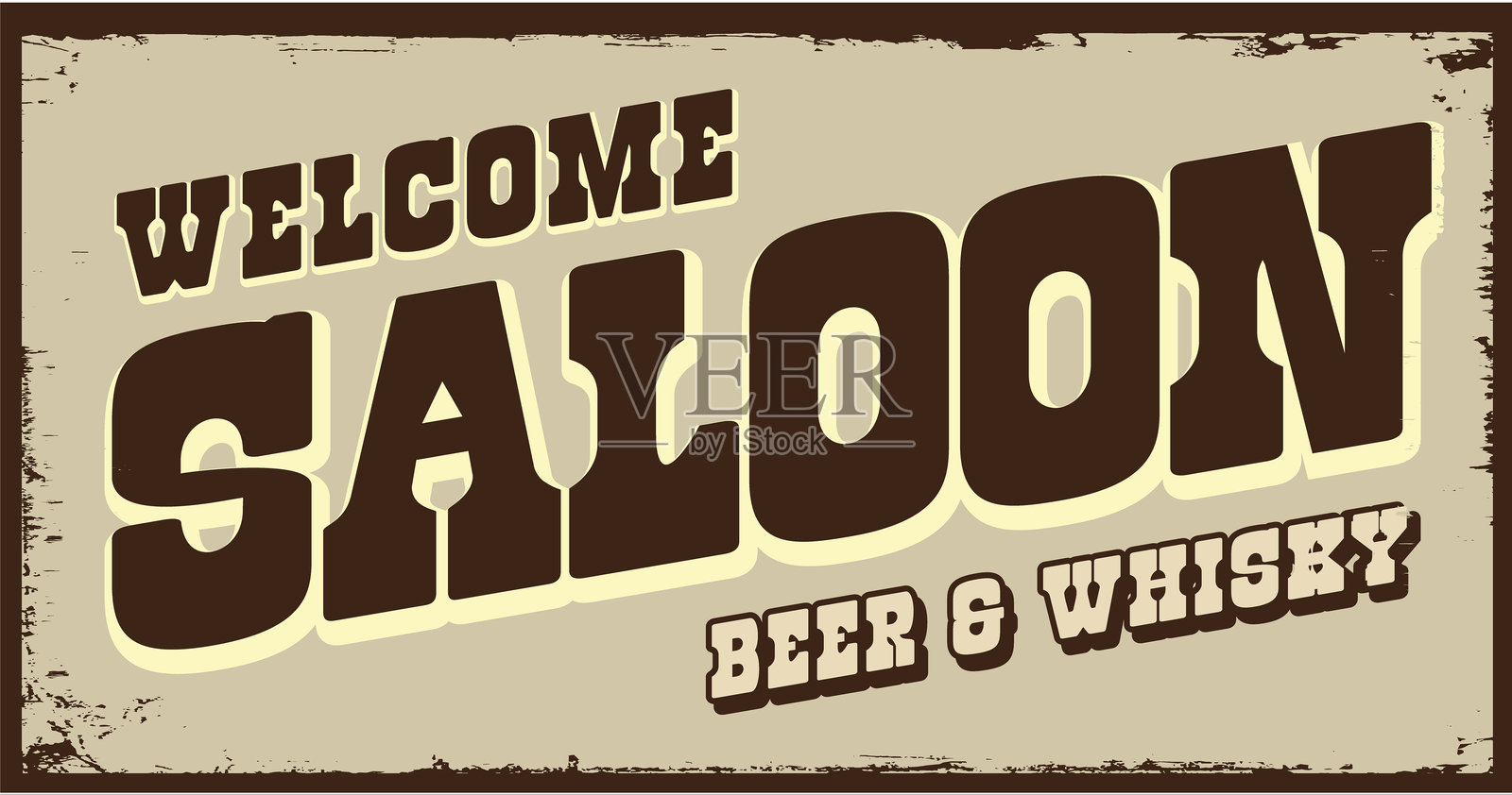 西部酒吧的欢迎标志，质感丰富且古朴插画图片素材