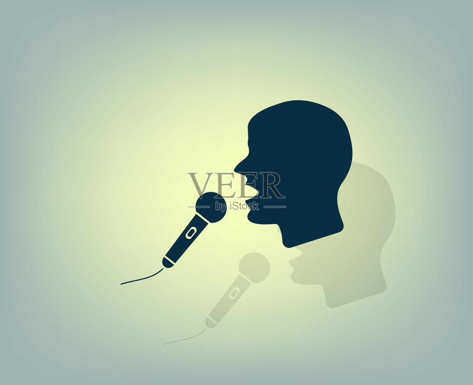 男人对着麦克风唱歌，矢量图标。插画图片素材