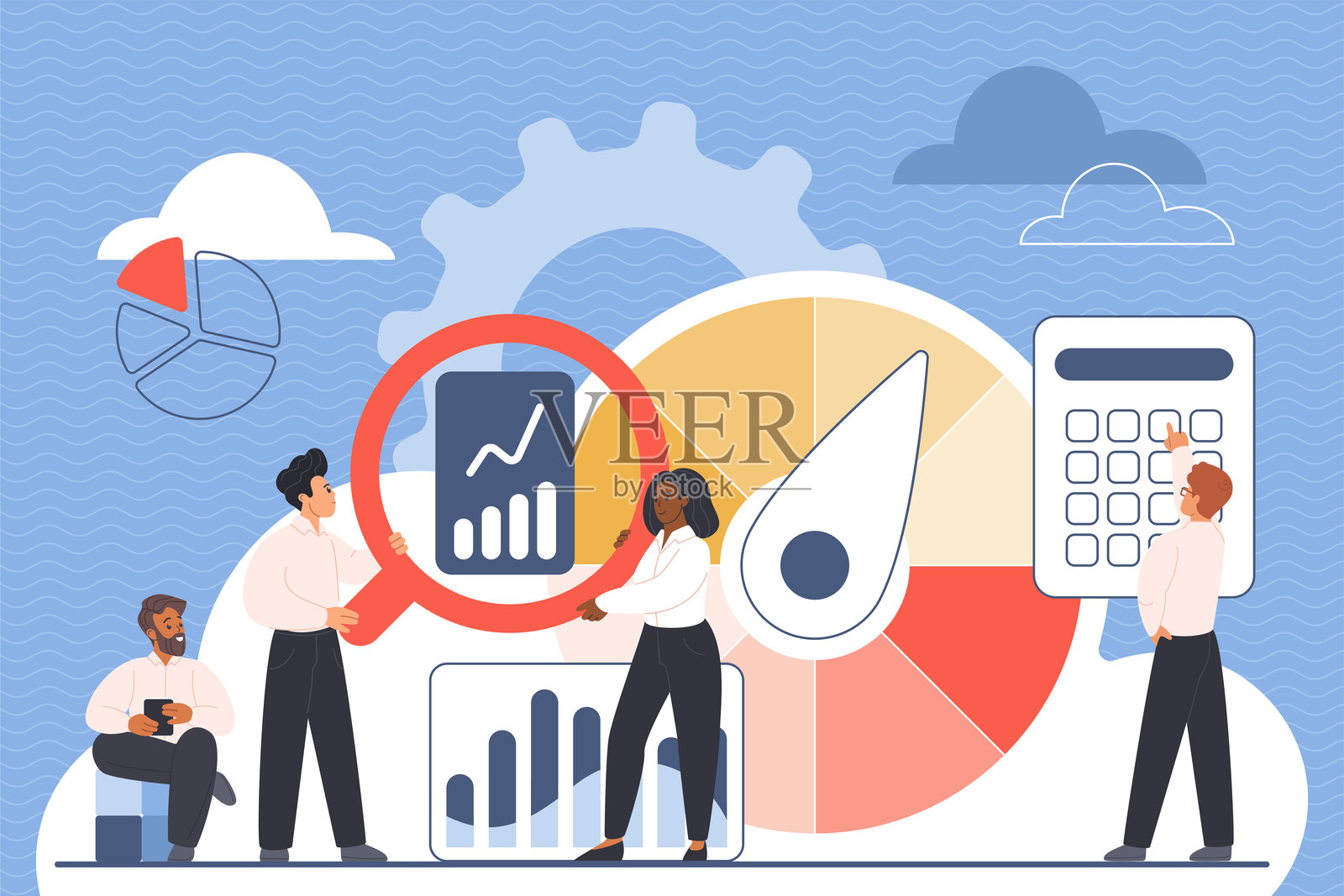 商业基准测量、关键绩效指标（KPI）分析程序插画图片素材