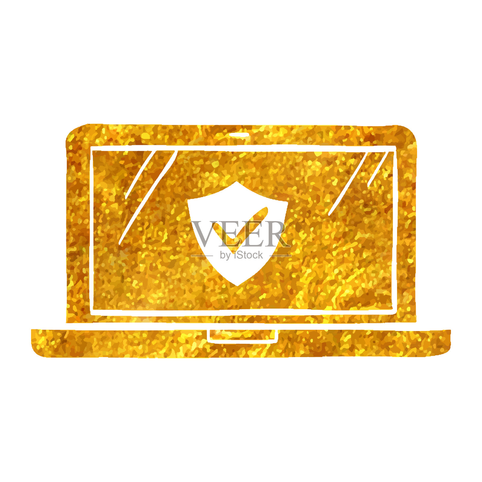 手绘金箔纹理图标 笔记本电脑 防病毒软件插画图片素材