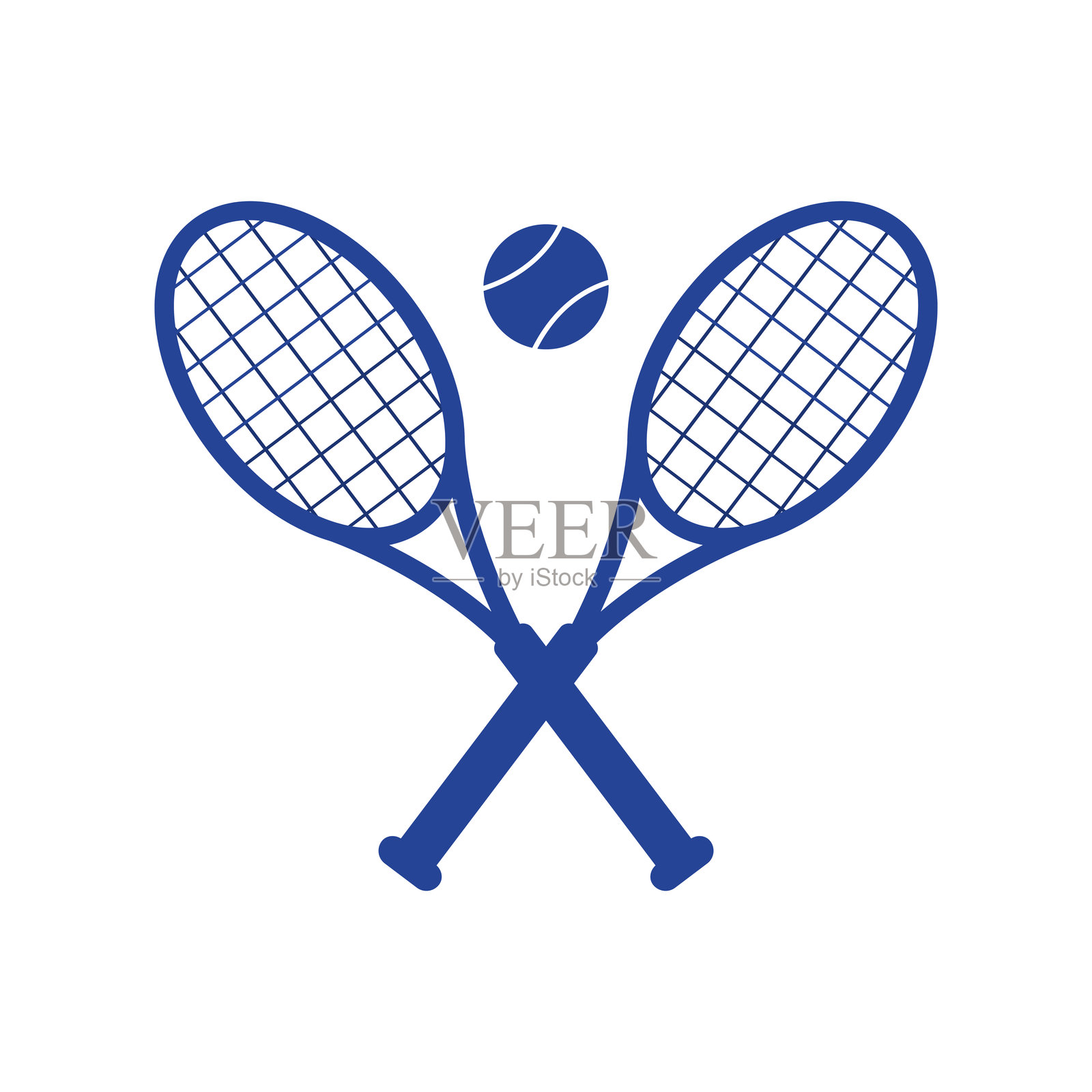 蓝色网球拍和网球的矢量插图，背景为白色。插画图片素材