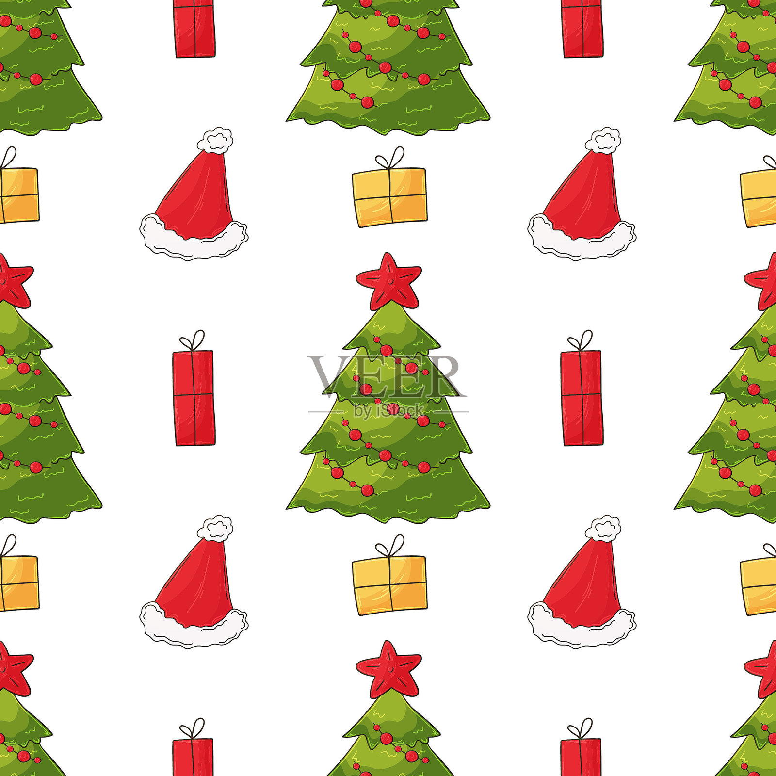 圣诞背景。手绘风格的无缝图案插画图片素材