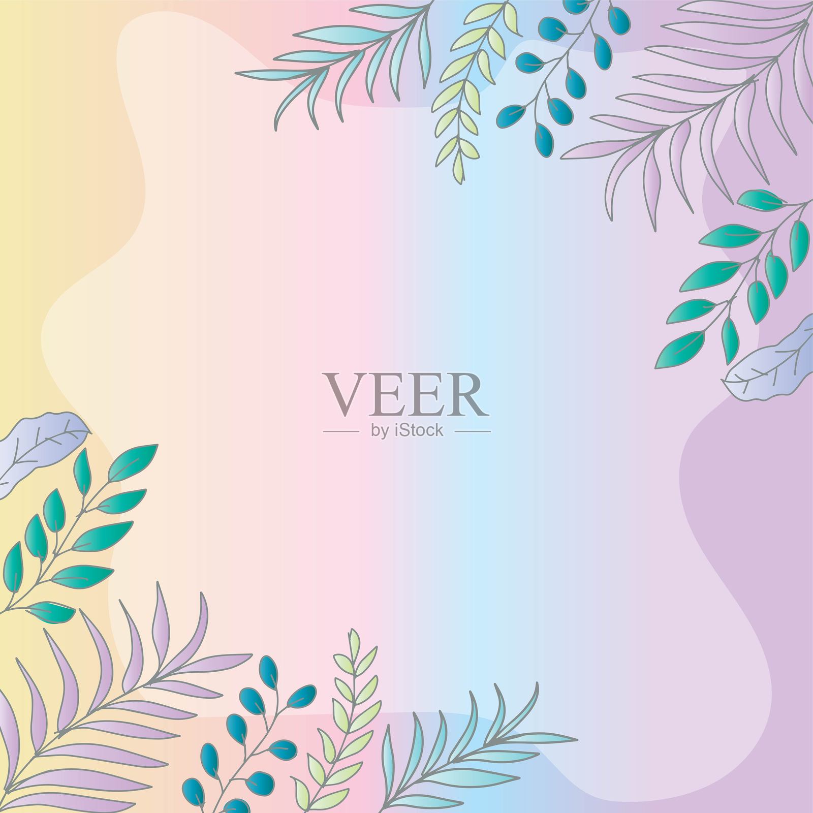 带有叶子的花卉框架和文本空间。矢量插图。插画图片素材