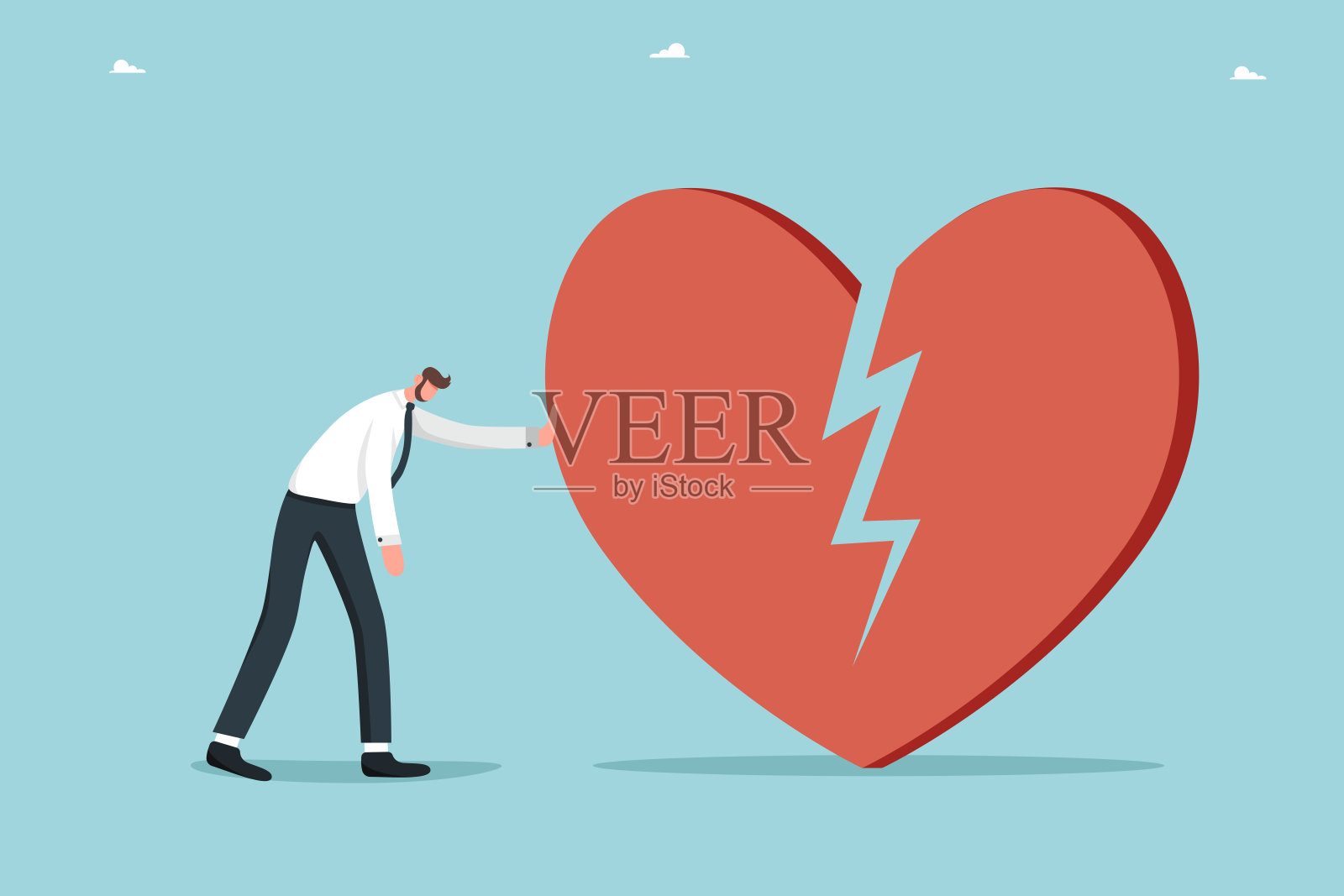 悲伤的男人与破碎的心插画图片素材