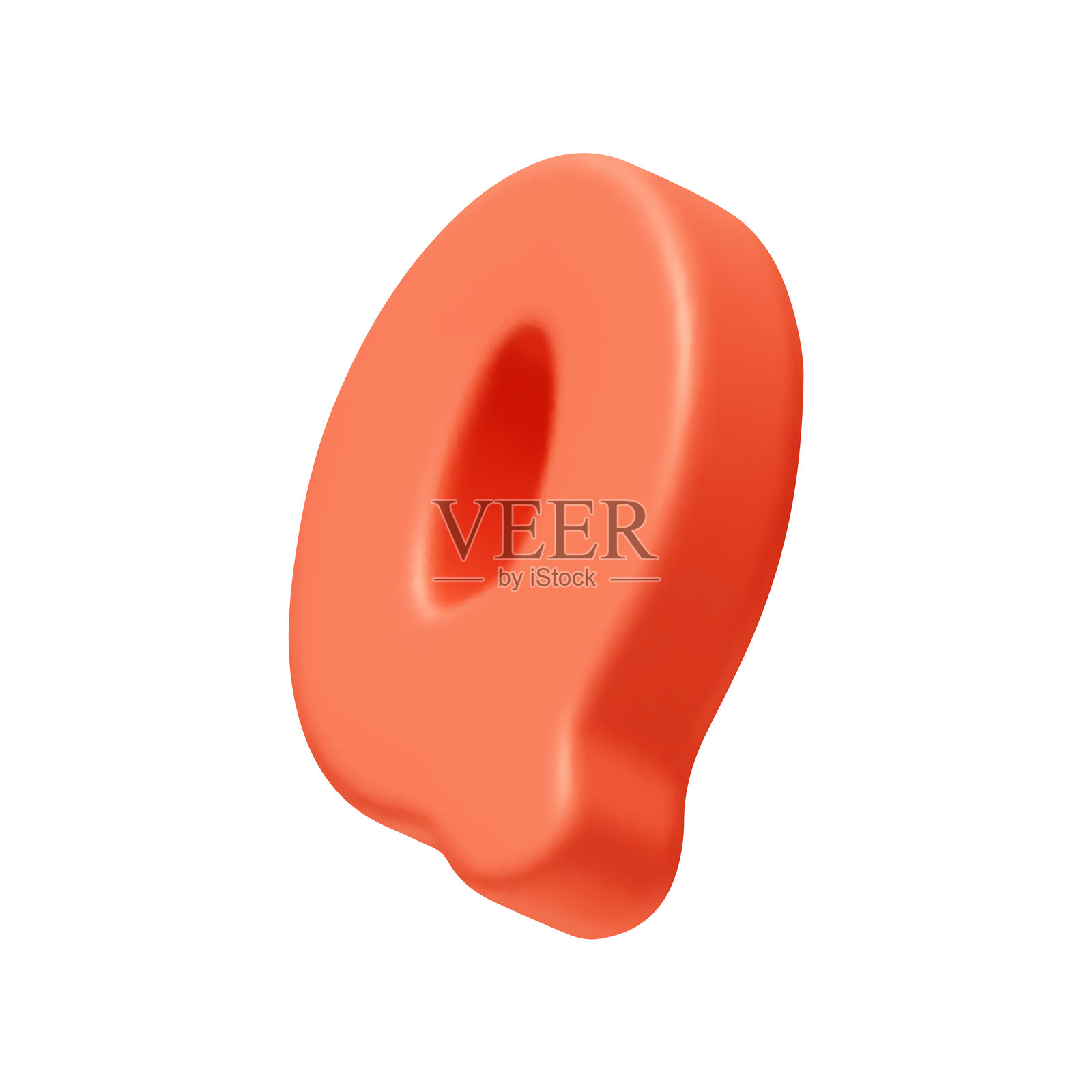 体积感十足的字母Q，红色柔和色调的字母标志。卡通风格的逼真3D设计。白色背景上的独立图像。矢量插图。插画图片素材