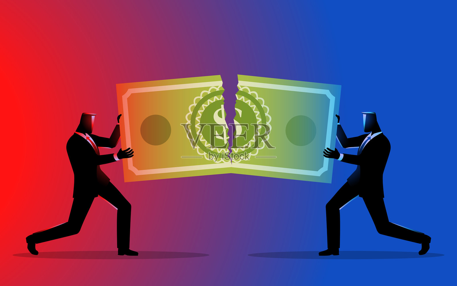 商人蓝红分割金钱插画图片素材