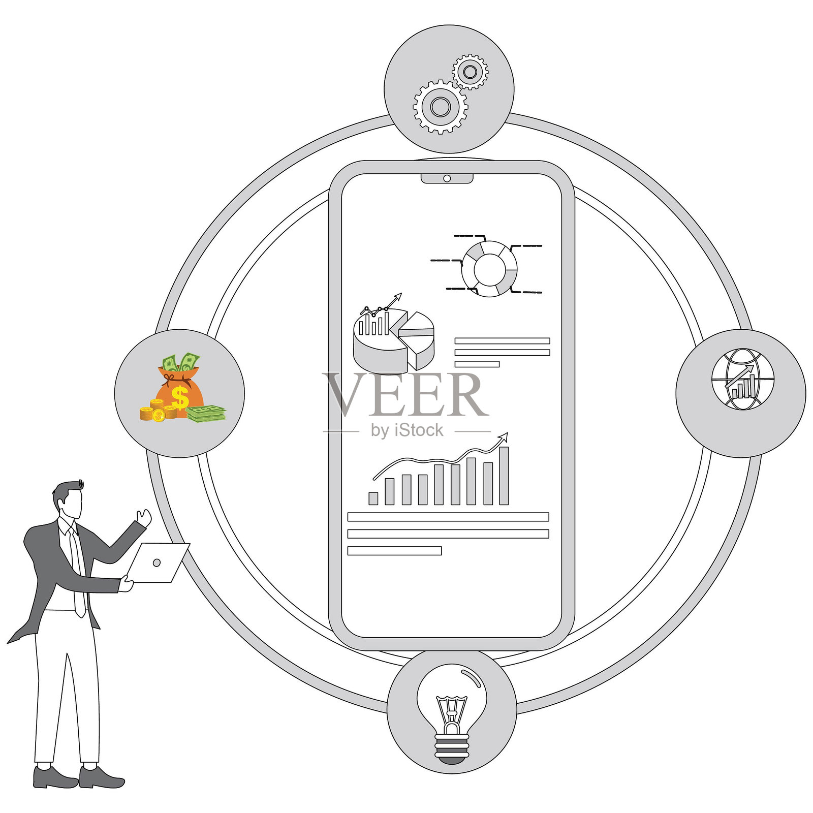 科技感的手机，商人插画图片素材