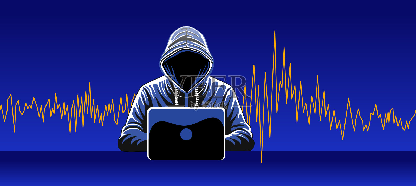 夜间数据窃贼从笔记本电脑中窃取信息插画图片素材