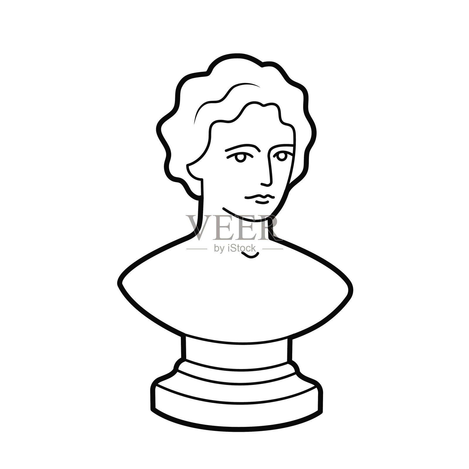 石膏半身像。经典雕塑，孤立在白色背景上。轮廓插图，设计元素。插画图片素材