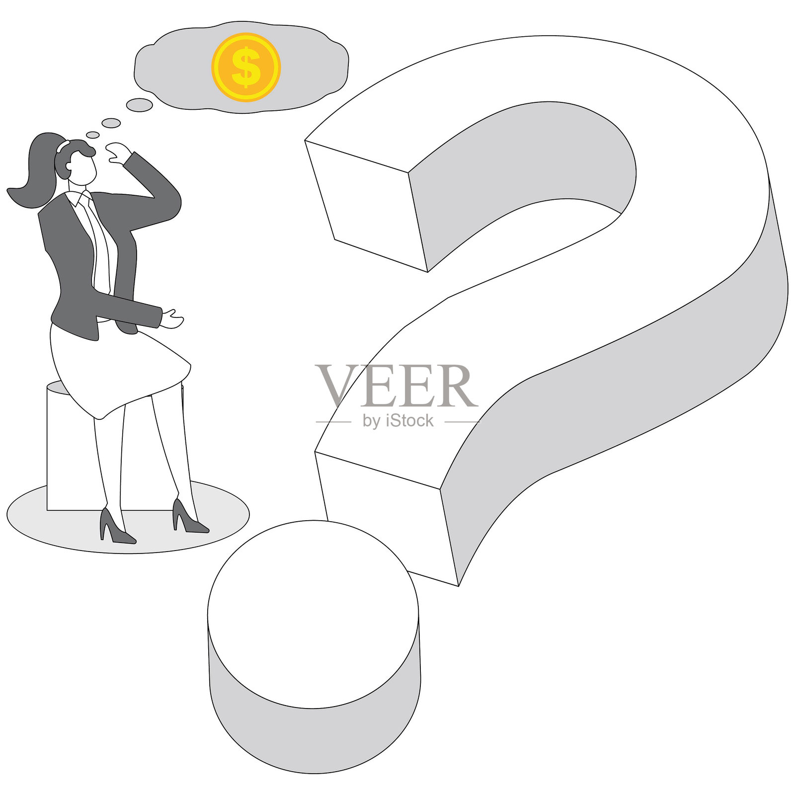 孤独的人，伤心的女商人坐在地上思考问题插画图片素材