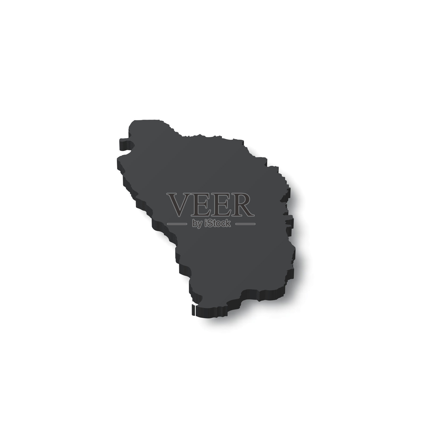 多米尼克 - 白色背景上的3D黑色地图插画图片素材