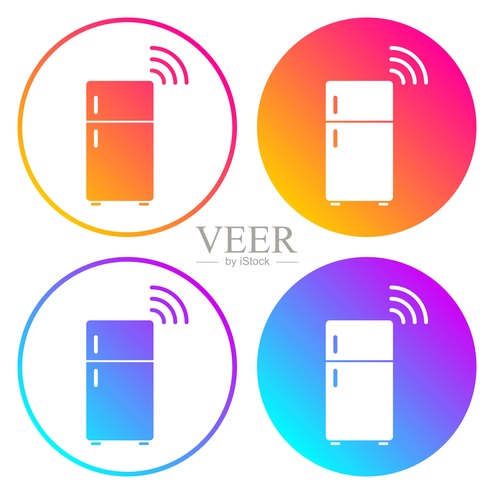 智能冰箱。带有渐变色的圆形图标插画图片素材