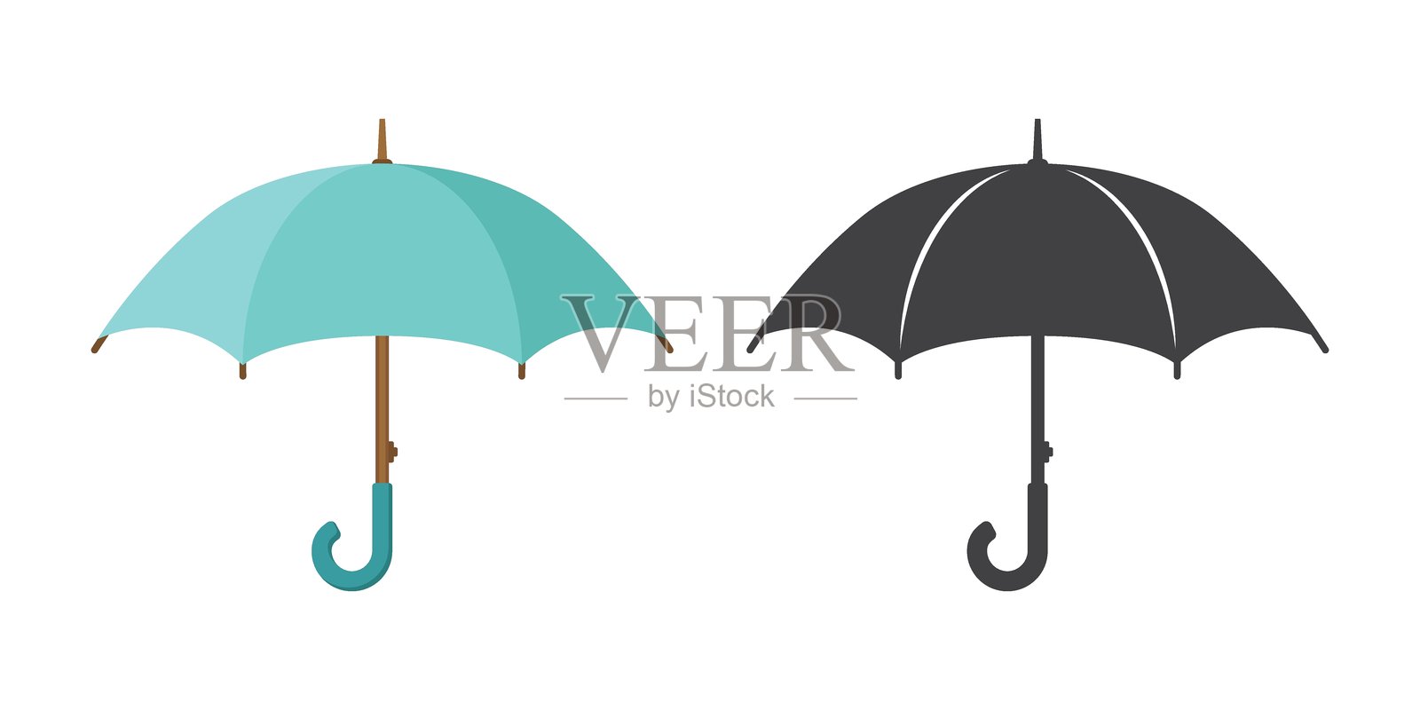 防水伞图标，扁平风格。伞的矢量插图，背景独立。雨天保护标志，商业概念。插画图片素材