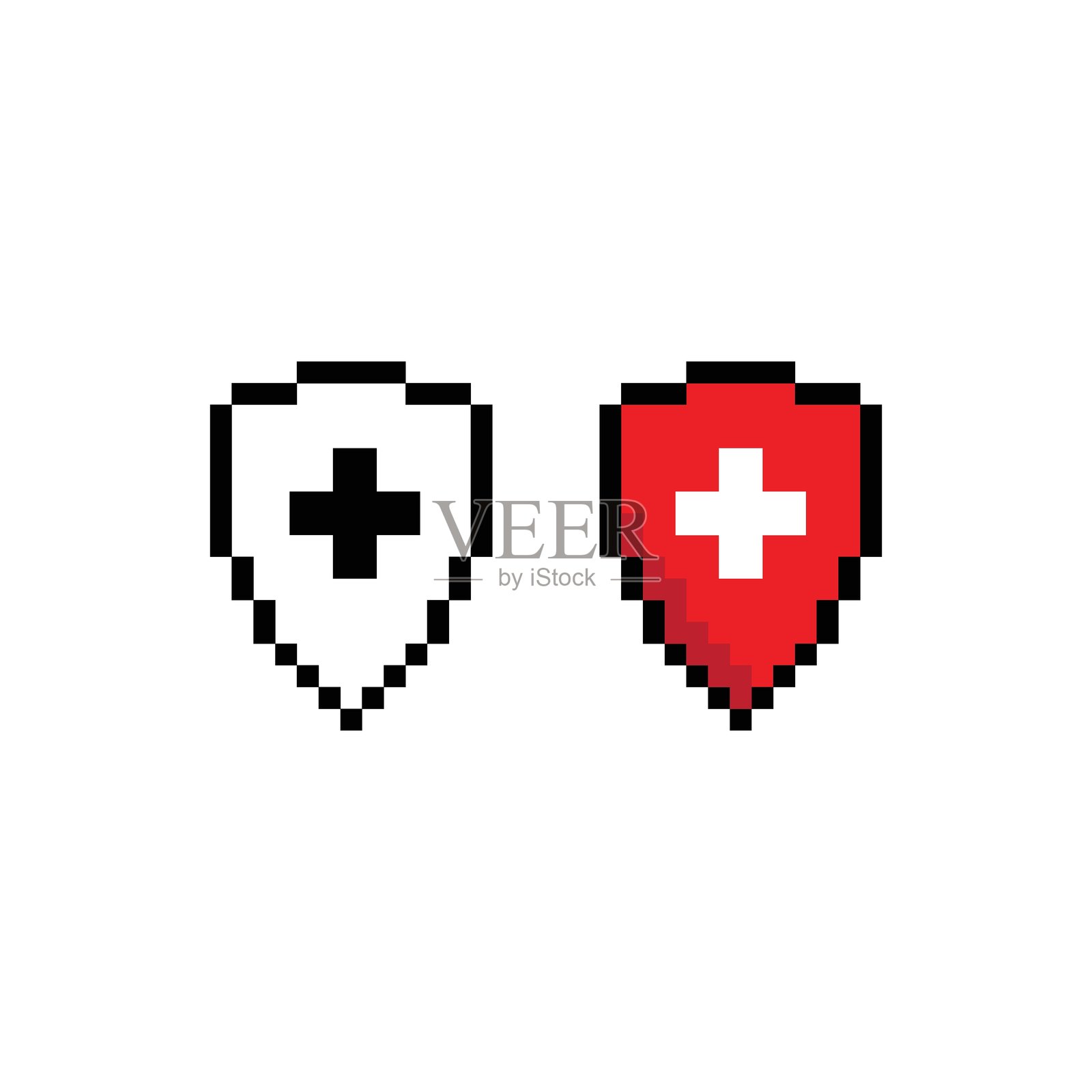 像素化的医疗盾牌图标。医疗保护标志插画图片素材