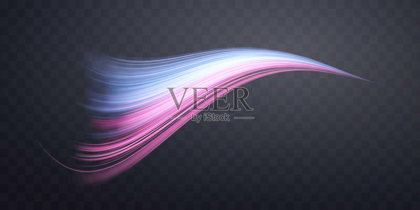 发光的粉色和蓝色线条。动态霓虹现实能量速度波。黑色背景上的抽象曲线旋转光效。矢量插图。插画图片素材
