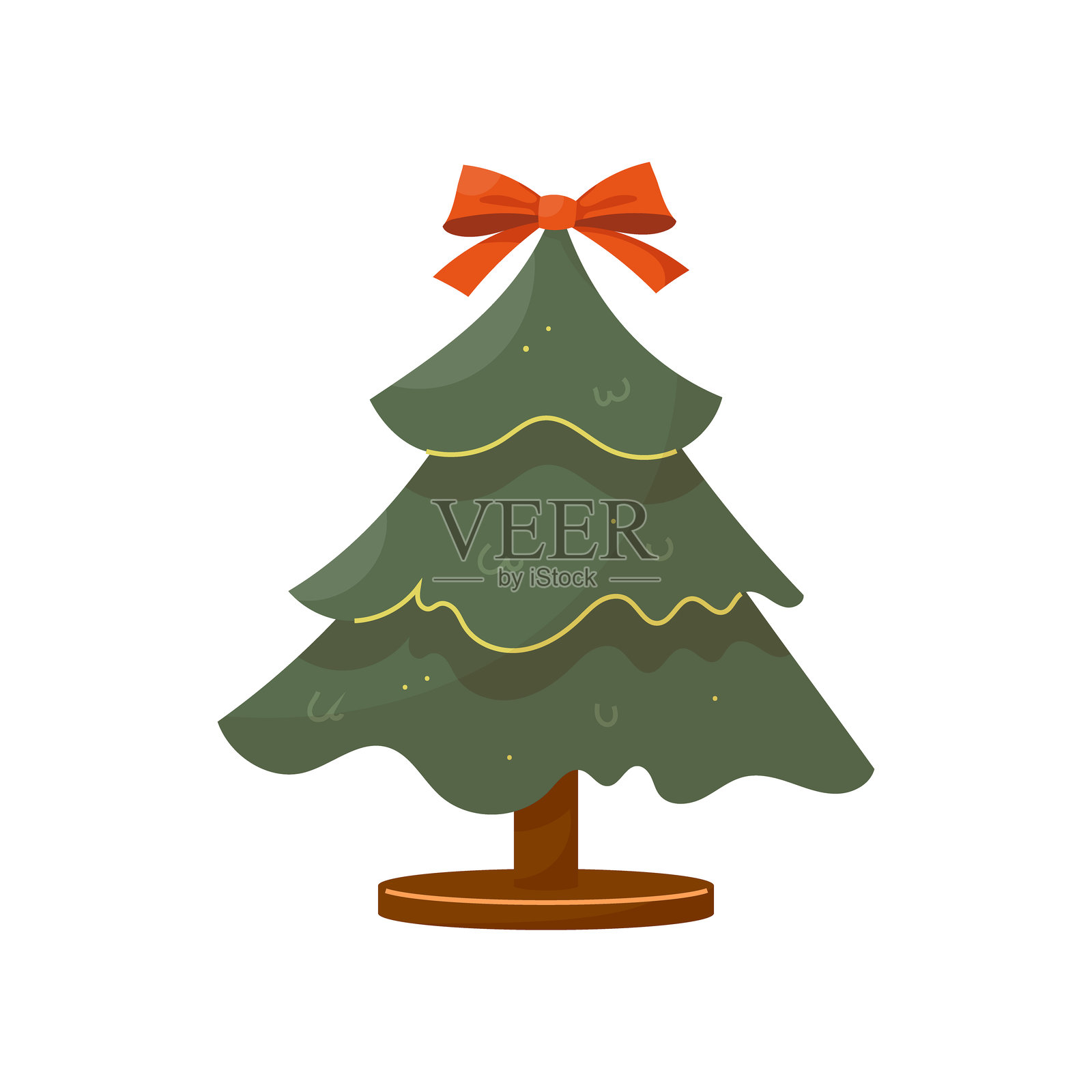 白色背景上的圣诞树与红色蝴蝶结插画图片素材