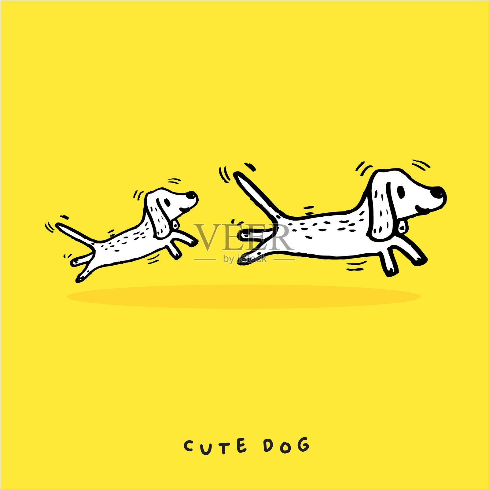 手绘涂鸦可爱腊肠犬矢量插图，可爱腊肠犬卡通，可爱狗狗插画图片素材