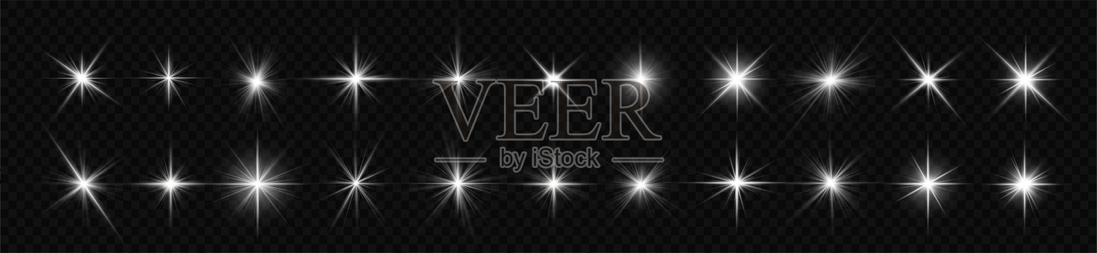 灯光闪烁，星星闪光，白色阳光射线插画图片素材