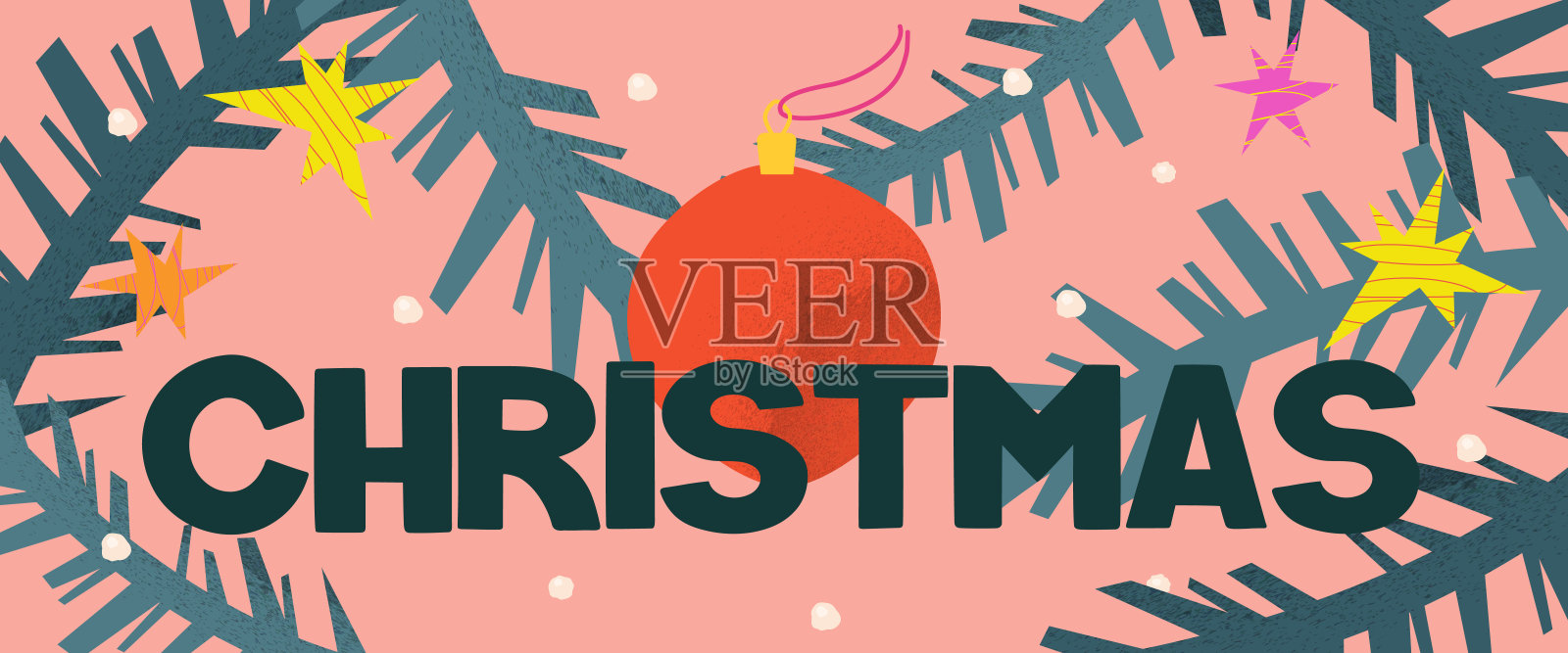 圣诞树和球体纹理的圣诞背景。节日横幅问候封面圣诞设计。明亮的纹理模板。矢量插图插画图片素材