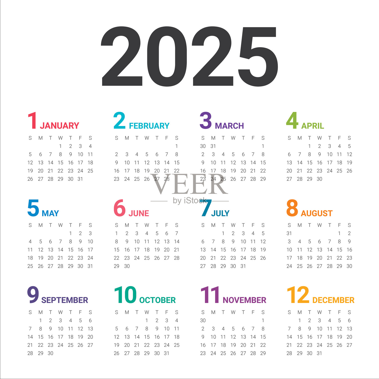 2025年日历矢量设计模板插画图片素材