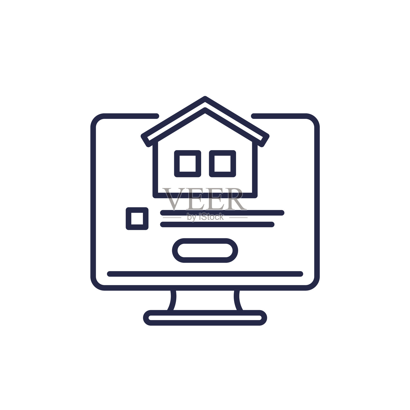 在线建筑许可证线条图标，房屋登记矢量图插画图片素材